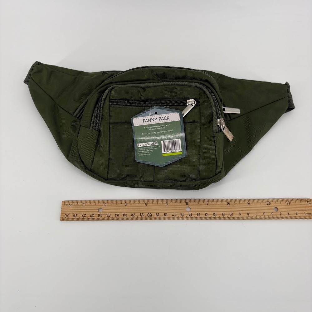 Wanderlust Fanny Pack Green Adjustable Strap Zip Pockets‎ Travel Hiking Bag - Picture 4 of 5